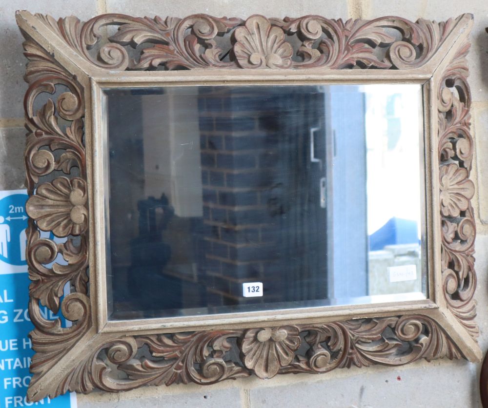 A 19th century Flemish painted and carved oak wall mirror, W.82cm, H.62cm